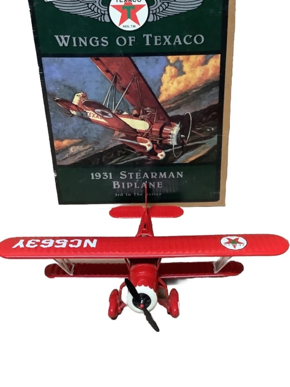 Wings of Texaco 1931 Stearman Biplane In Box & COA Airplane Coin Bank